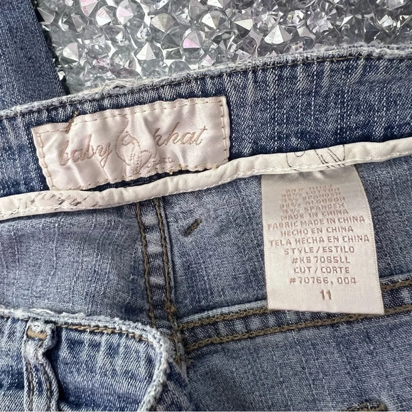 Baby phat capri pants denim jeans cat logo metal gold hardware  y2k 2000s - Picture 12 of 13